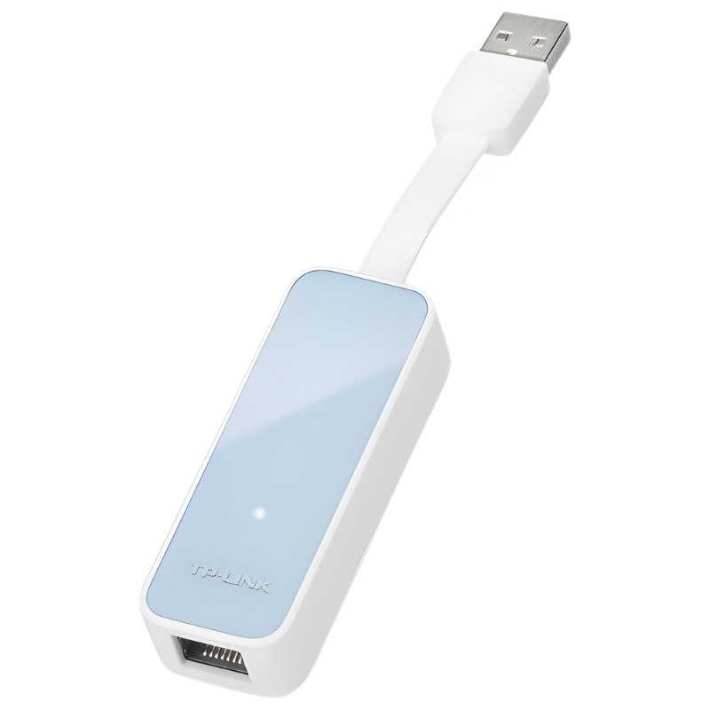 TP-Link UE200 adaptateur USB 2.0 vers Ethernet, boîtier compact blanc et bleu, câble court USB, port RJ45, design minimaliste et portable - Ítem