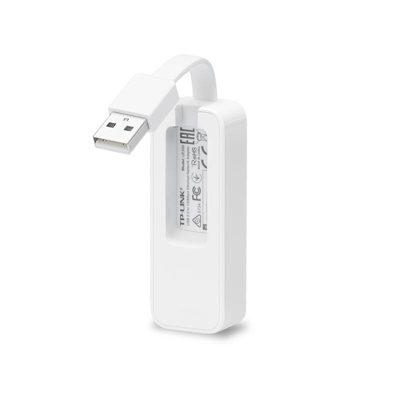 TP-Link UE200 adaptateur USB 2.0 vers Ethernet, boîtier compact blanc et bleu, câble court USB, port RJ45, design minimaliste et portable - Ítem3