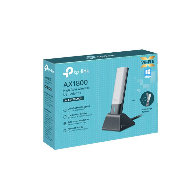 TP-Link Archer TX20UH Adaptador Wi‑Fi 6 AX1800 con antena plegable vertical, base estable, luz LED frontal y cable USB negro desmontable - Ítem7