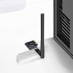 TP-Link Archer T2E Adaptateur PCIe AC600 avec antenne externe noire orientable, équerre métal argentée et carte compacte, idéal pour Wi‑Fi sur PC de