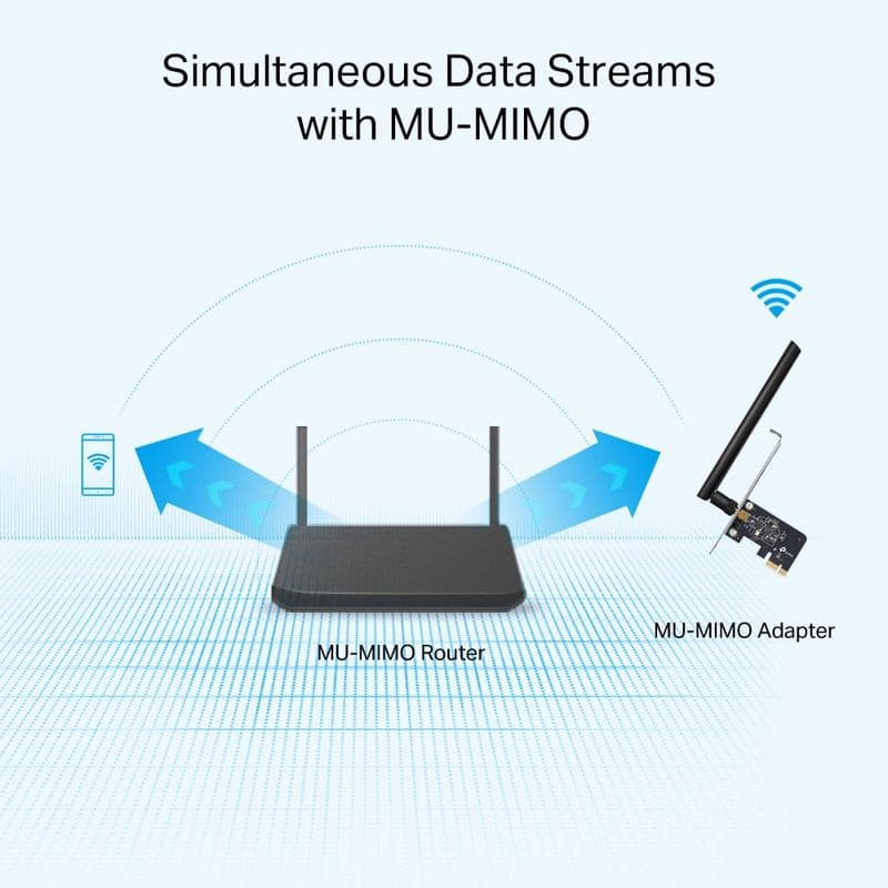 TP-Link Archer T2E Adaptateur PCIe AC600 avec antenne externe, compatible MU-MIMO, flux Wi-Fi simultanés vers routeur, carte compacte noire