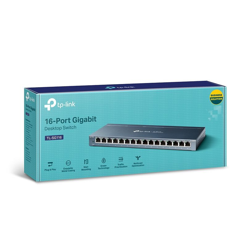 TP-Link TL-SG116 switch não gerenciável com 16 portas Gigabit frontais, LEDs de status, gabinete metálico compacto em cinza e design para mesa ou rack - Item3