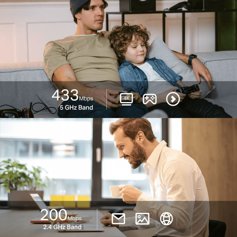 TP-Link Archer T2UB Nano Adaptateur USB compact doré avec capuchon noir, marquages EAC et RoHS visibles, format nano discret pour port USB - Ítem1