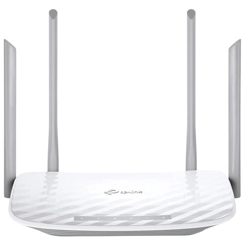 TP-Link Archer A5 - Router WiFi Dual branco com 4 antenas externas, design compacto, LEDs frontais de status e acabamento texturizado geométrico - Item