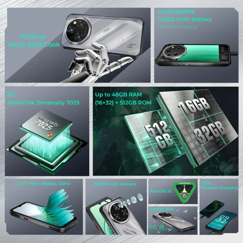 Oukitel WP62 5G 16 Go/512 Go Gris Rugged - Ítem9