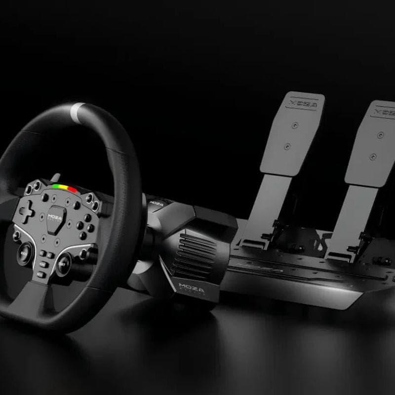 Moza Racing R3 - Volante y pedales para PC con aro ergonómico, luces LED, botones accesibles y pedales metálicos ajustables en base robusta negra