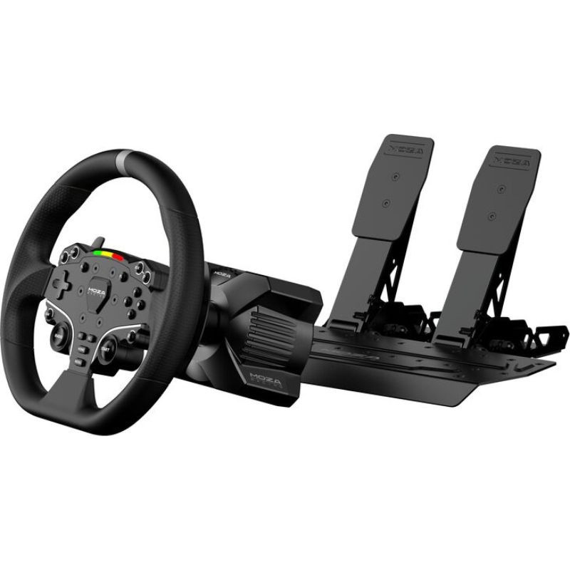 Moza Racing RS074 Preto com volante ergonômico, botões iluminados, paddle shifters metálicos, base robusta com fixação de mesa e pedais duplos ajustáveis - Item1