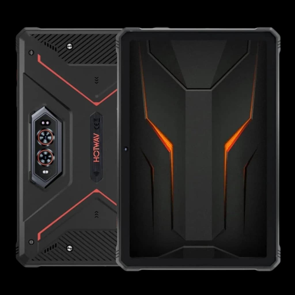 Hotwav R9 Ultra 11 8GB 512GB 5G em vermelho robusto, corpo resistente com detalhes laranja, traseira com módulo de câmera tripla e tela ampla sem bordas