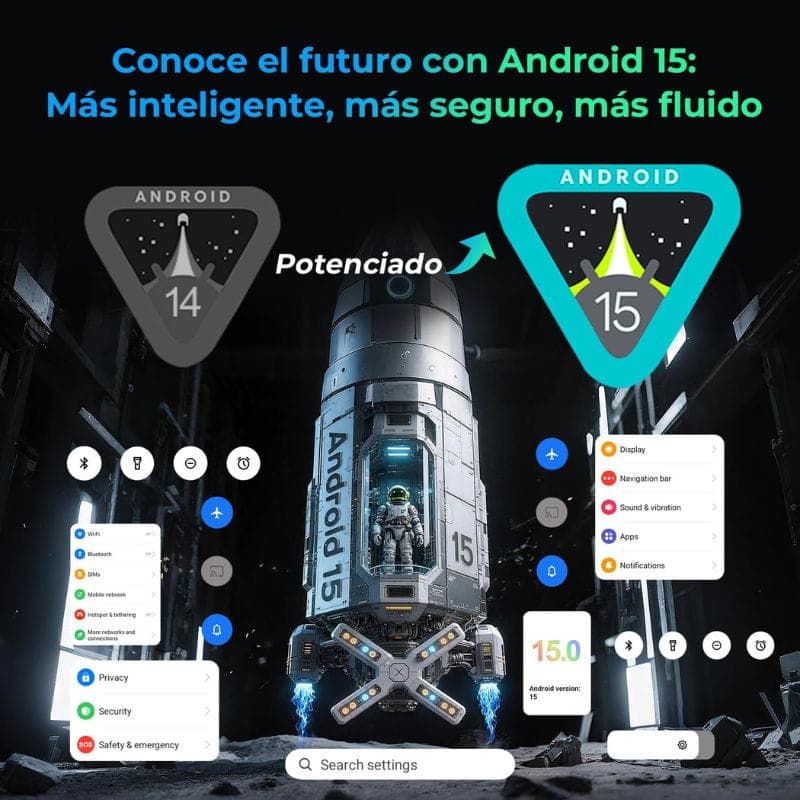 Tablet robusto Hotwav R9 Ultra 5G preto, tela 11", destaque para Android 15 com interface moderna e fluida, ícones grandes e foco em segurança