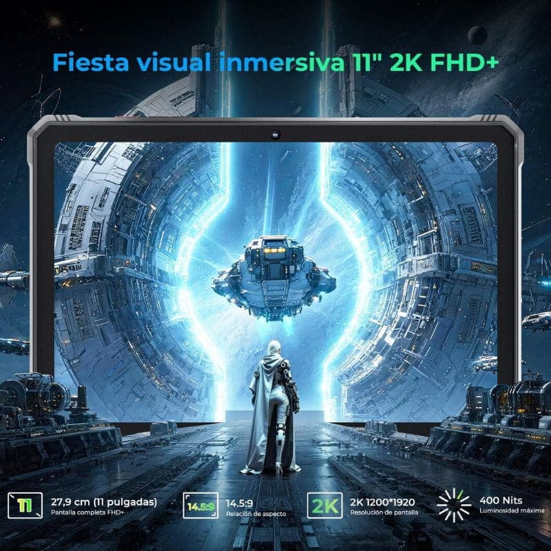 Hotwav R9 Ultra 5G preto com tela 11 pol 2K FHD+, moldura robusta, cantos reforçados e câmera frontal centralizada para uso resistente e imersivo