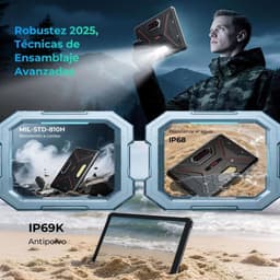 Hotwav R9 Ultra 5G preto, tablet robusto 11 pol com capa reforçada, luz LED, câmeras traseiras, resistência MIL‑STD‑810H, IP68 e IP69K contra água e