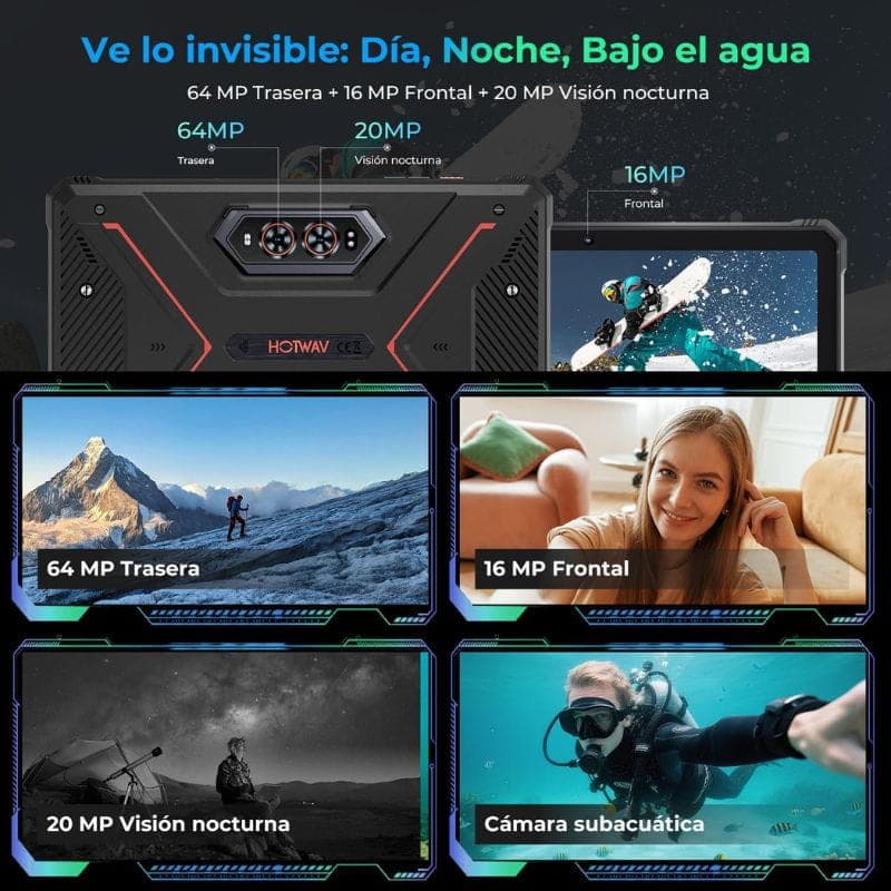 Hotwav R9 Ultra 5G preto, tablet rugged 11 pol com traseira robusta, câmeras 64MP e 16MP, visão noturna 20MP e opção de câmera subaquática