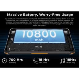 Tablet rugged Hotwav R8 10.1 pol Preto com câmeras 13MP traseira e 5MP frontal, tela grande com bordas robustas e design resistente em preto e laranja