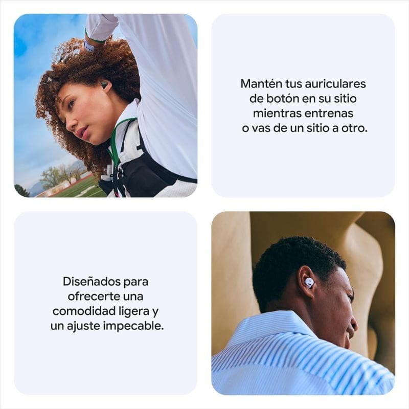 Google Pixel Buds 2a Pourpre: écouteurs boutons violets, compacts, ajustement sécurisé, confort léger pour entraînement et déplacements.