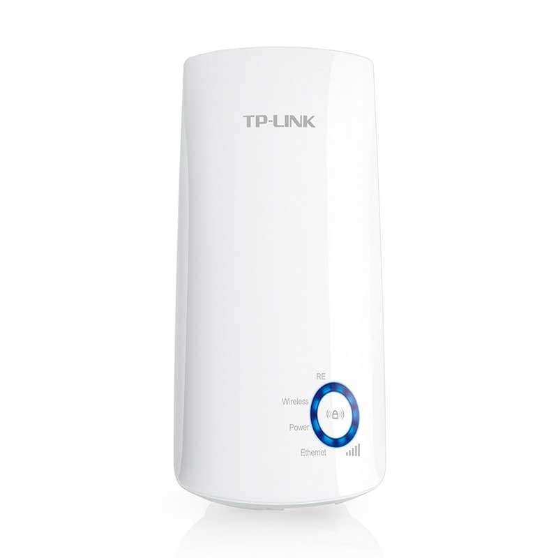 TP-LINK TL-WA850RE extensor Wi-Fi blanco, compacto, enchufable, botón WPS iluminado, indicadores LED de señal y puertos, acabado liso minimalista