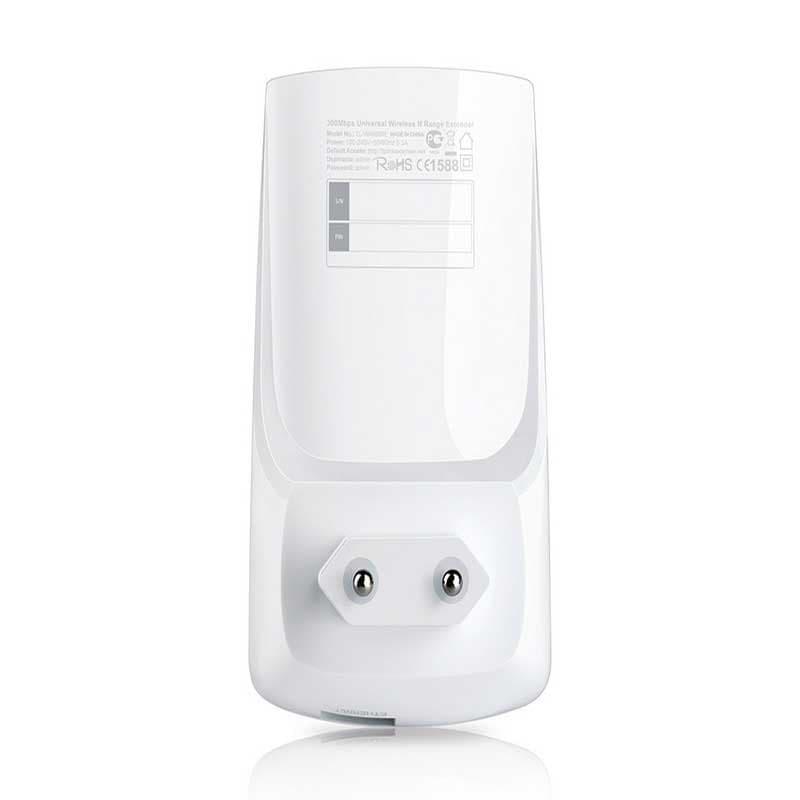 TP-LINK TL-WA850RE extensor Wi-Fi blanco, compacto de enchufe, frontal liso con indicadores LED y etiqueta, doble clavija europea, acabado brillante
