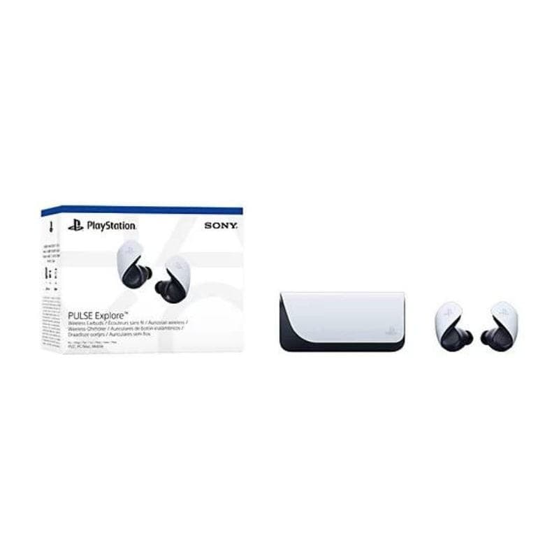 Auriculares sem fios Sony PULSE Explore para PS5 - Auricular Bluetooth conteúdo da imagem e caixa