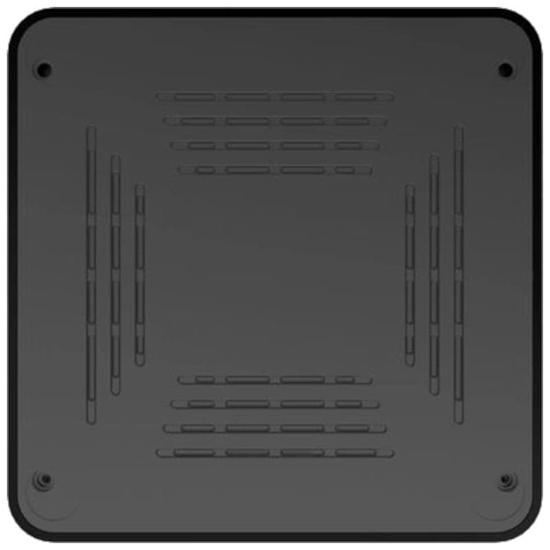 Boîtier noir carré Q1 ATV H313 avec fentes de ventilation réparties en grille, finition mate, coins arrondis, design discret pour Android TV 8K 2 Go 16 Go