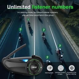 EJEAS Q8 Mesh Intercomunicador de Moto Bluetooth para 6 motociclistas com antena retrátil, botões + e -, LED indicador e design preto compacto