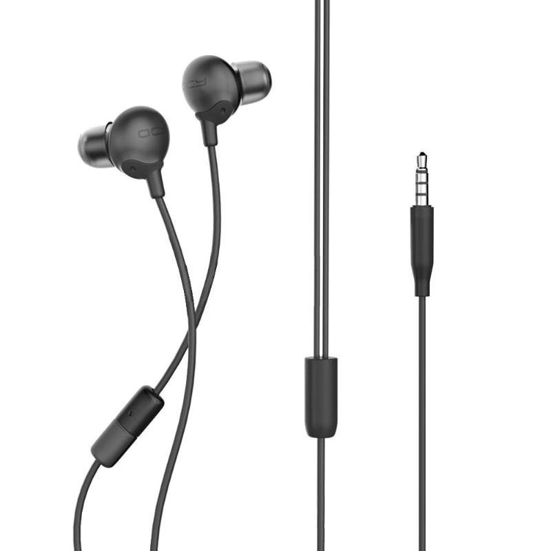 QCY QM05 - Auriculares - Color negro - Cable 1.2 Meros - Conexión 3.5 mm - Driver 13 mm - Auriculares In-Ear - Micrófono con Función Manos Libres - Disponible en color rojo, negro y blanco - Diseño de Pintura Metálica