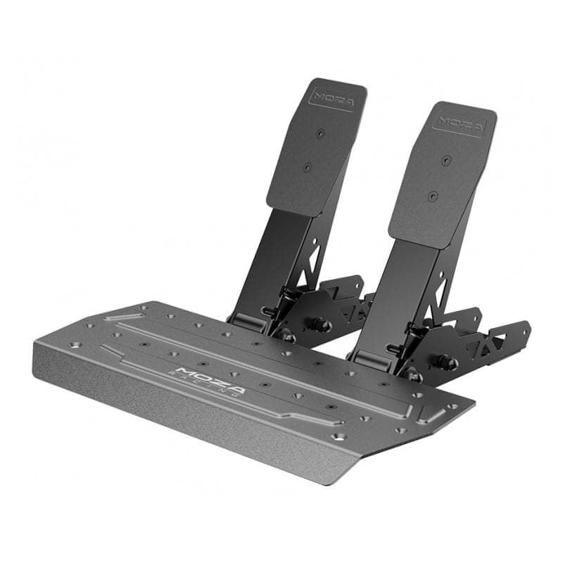 Moza Racing R3 Preto – conjunto de pedais metálicos com duas pás ajustáveis, base texturizada antideslizante e múltiplos furos para montagem em cockpit