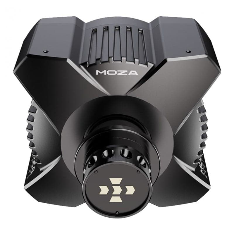 Moza Racing R3 Preto base de direção compacta em metal, design em X com resfriamento por aletas, acoplamento frontal robusto para PC e Xbox