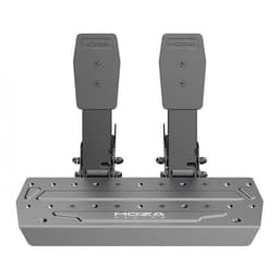 Moza Racing R3 Preto - Pedaleira dupla em metal cinza, dois pedais ajustáveis com placa base perfurada, design robusto para PC e Xbox