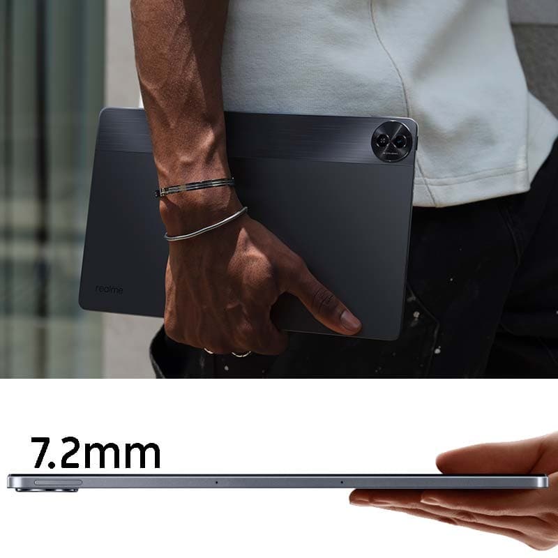 Tablet Realme Pad 2 6GB/128GB Cinzento 2K 11.5 com corpo metálico fino 7,2 mm, bordas retas e módulo de câmera circular elegante