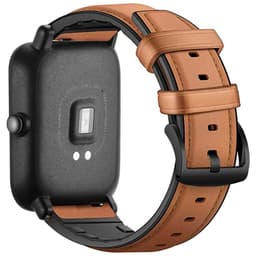 Bracelet Universel Cuir Premium 20mm pour smartwatch, cuir marron lisse, coutures fines, boucle noire mate, perforations d’ajustement, compatible Xiaomi et