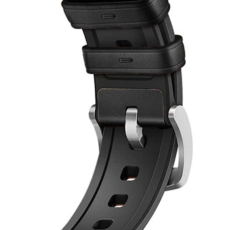 Bracelet 20 mm en cuir premium avec boucle métallique argentée et passants doubles, trous ajustables, adapté aux montres Xiaomi Amazfit Samsung Huawei