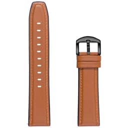 Bracelet en cuir premium 20 mm pour smartwatch, coloris camel, surpiqûres fines, bords noirs, boucle ardillon métal noir, style élégant et polyvalent