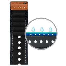 Bracelet universel 20 mm en cuir premium, noir avec surpiqûres blanches, multiples perforations et doublure respirante résistante à lhumidité