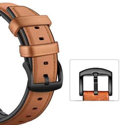 Bracelet cuir premium 20 mm marron avec doublure noire, boucle ardillon noire mate, coutures fines, trous ajustables, compatible multimarques smartwatch