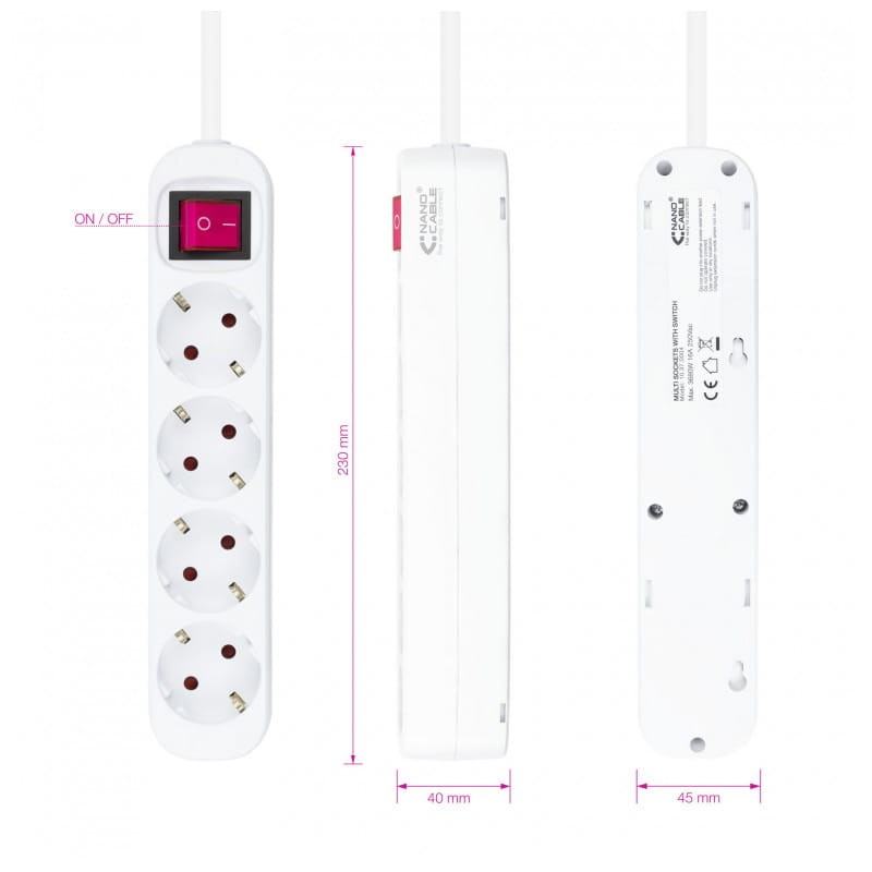 Régua de alimentação de 4 tomadas Nanocable com interruptor 1.4m Branco - Item1