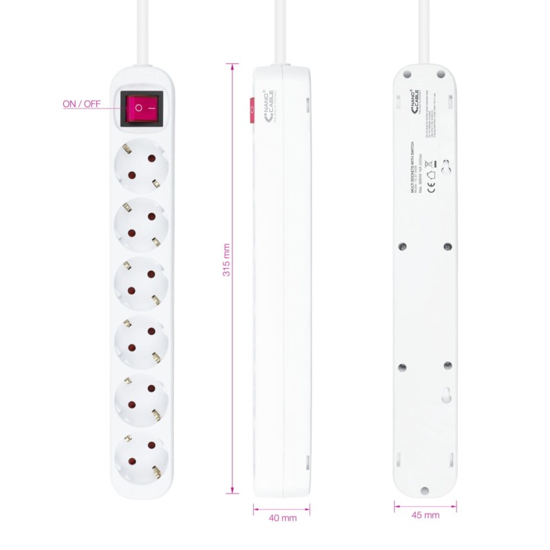 Regleta de 6 tomas Nanocable con Interruptor 1.4m Blanco - Ítem4