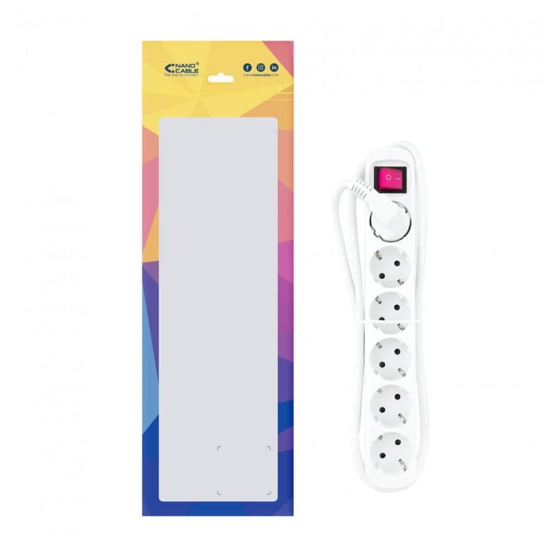 Bloc à 6 prises Nanocable avec interrupteur 1.4m Blanc, Interrupteur ON/OFF