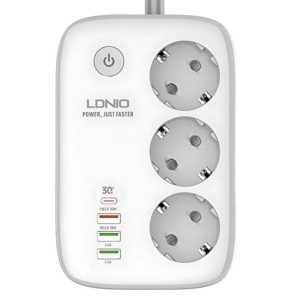 LDNIO SEW3452 Multiprise intelligente 3 prises + 4 USB Wi-Fi Blanc