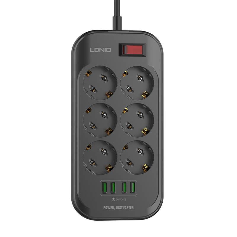 Bloco de tomadas SE6403 com 6 tomadas + 4 USB Preto - Item
