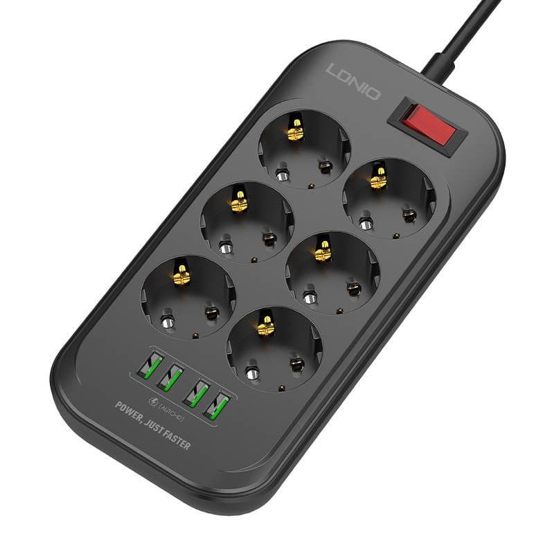Bloco de tomadas SE6403 com 6 tomadas + 4 USB Preto - Item1
