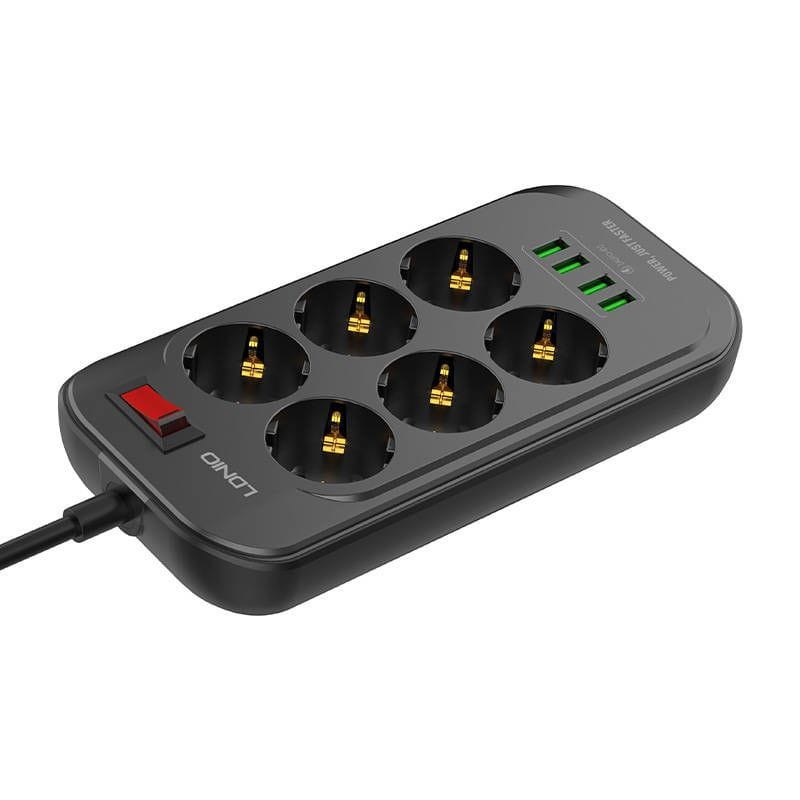 Bloco de tomadas SE6403 com 6 tomadas + 4 USB Preto - Item4
