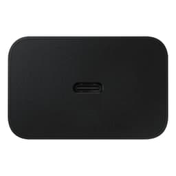 Bloc chargeur mural noir Samsung 45W avec unique port USB‑C centré surface mate bords arrondis design compact et épuré pour charge ultra rapide