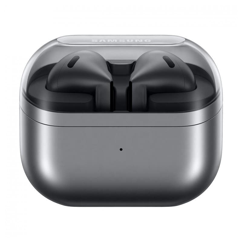 vista trasera del estuche de carga de los Auriculares Inalámbricos Samsung Galaxy Buds3 Gris