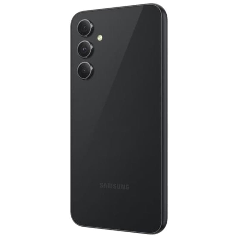 Samsung Galaxy A54 5G graphite reconditionné excellent état dos noir brillant trois capteurs photo alignés avec flash design épuré moderne élégance