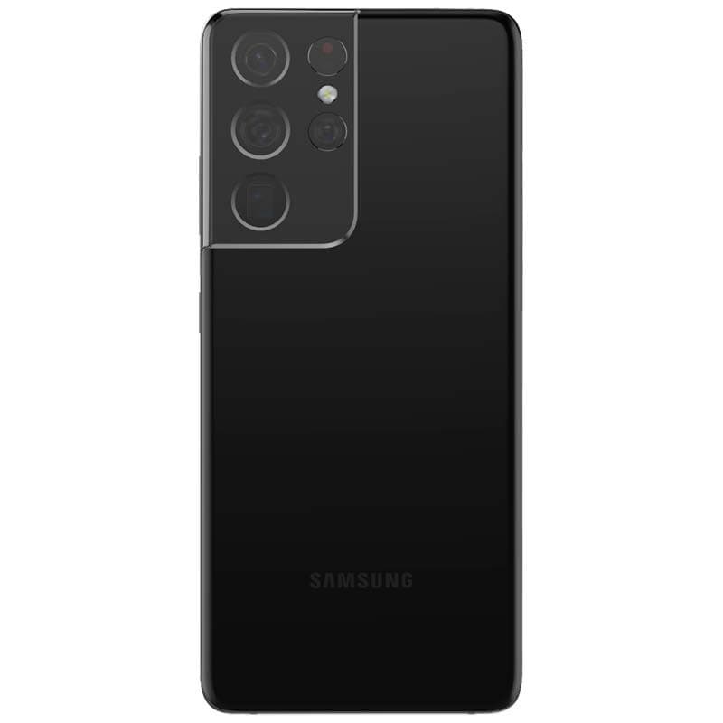 Samsung Galaxy S21 Ultra G998 negro renovado, buen estado, tapa trasera negra brillante y módulo de cámara cuádruple grande con flash integrado