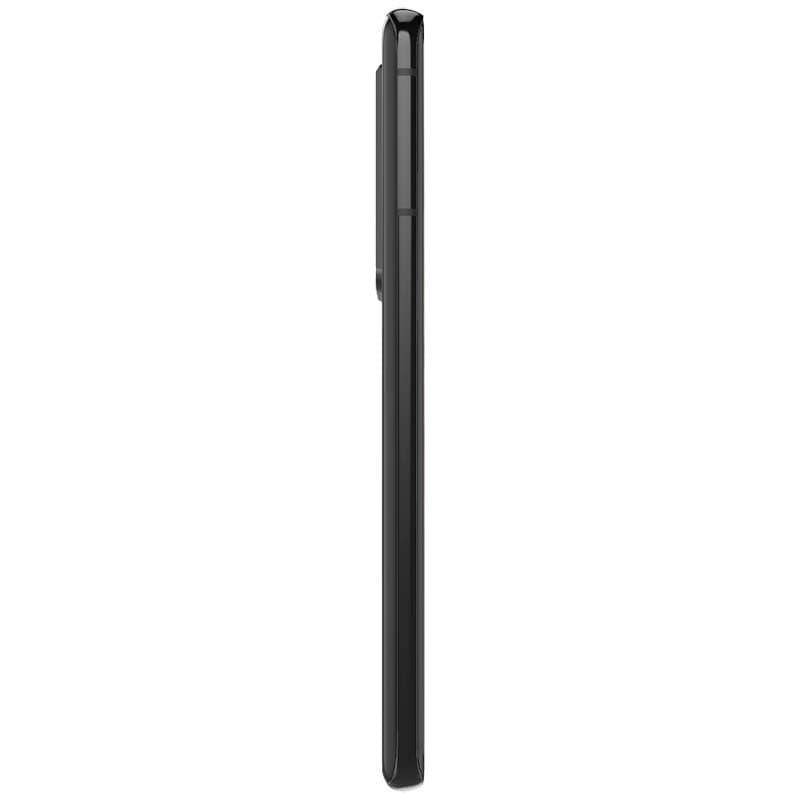 Lateral del Samsung Galaxy S21 Ultra G998 negro renovado en buen estado, perfil delgado con módulo de cámara prominente y acabado mate elegante