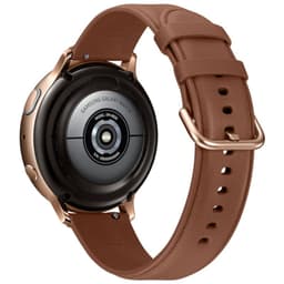 Samsung Galaxy Watch Active 2 44 mm en acero dorado, trasera negra con sensor central, correa de cuero marrón ajustable, estilo elegante Clase B
