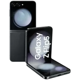 Samsung Galaxy Z Flip5 5G graphite reconditionné bon état, design pliable compact, double écran dont grand écran interne et module photo double vertical
