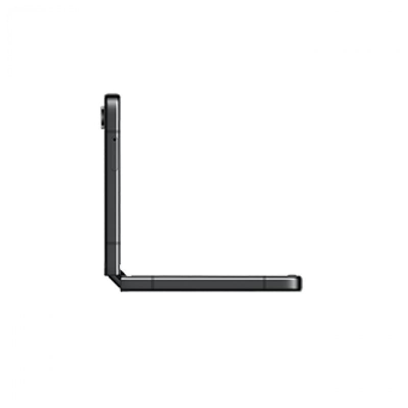 Samsung Galaxy Z Flip5 5G Graphite reconditionné bon état, profil latéral pliant en L, charnière solide et design fin avec double module photo arrière