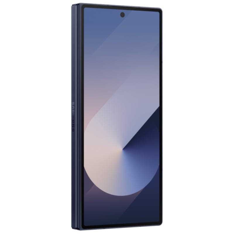 Samsung Galaxy Z Fold6 5G azul oscuro, formato plegable tipo libro, pantalla externa alta con bisel fino y cámara frontal centrada, reacondicionado premium