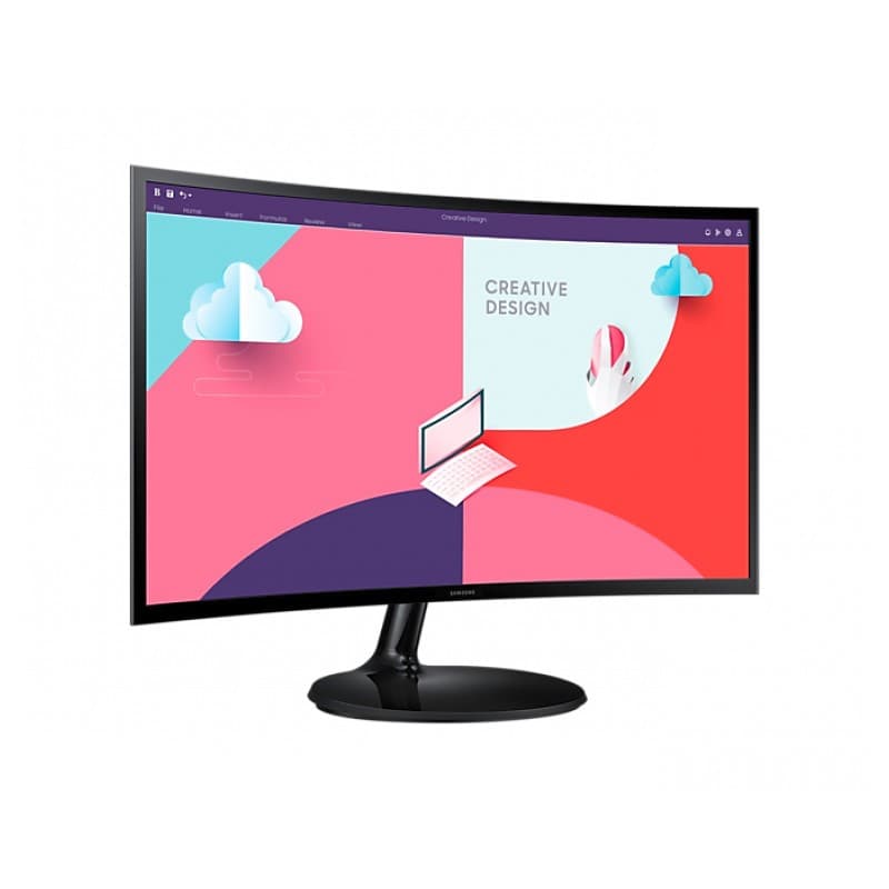 vista frontal e lateral esquerda do Monitor de Jogos Samsung LS24C360EAUXEN 24” Full HD 75hz Curvo